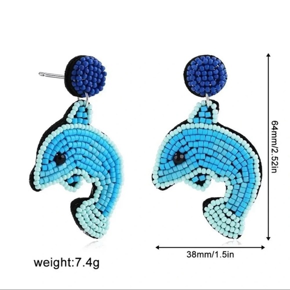 Anthropologie Blue Dolphin Ocean Blue Beaded Earrings - Picture 3 of 3